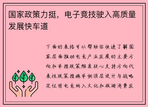 国家政策力挺，电子竞技驶入高质量发展快车道